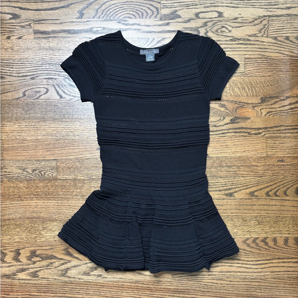 Gracia Black Textured Peplum Blouse Top